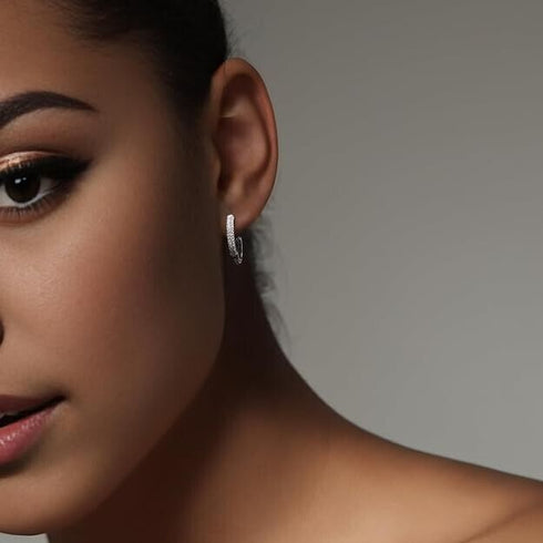 14K White Gold Plated Micro Pave Cubic Zirconia Men & Women Huggie Hoop Earrings